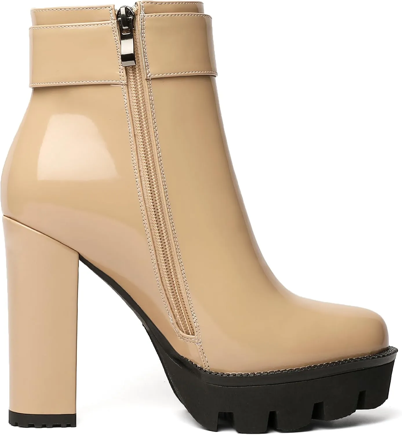 YODEKS Chunky Heel Boots For Women Platform High Heel Boots Dress Ankle Boots Round Toe Lug Sole Short Boots Side Zipper Winter Booties
