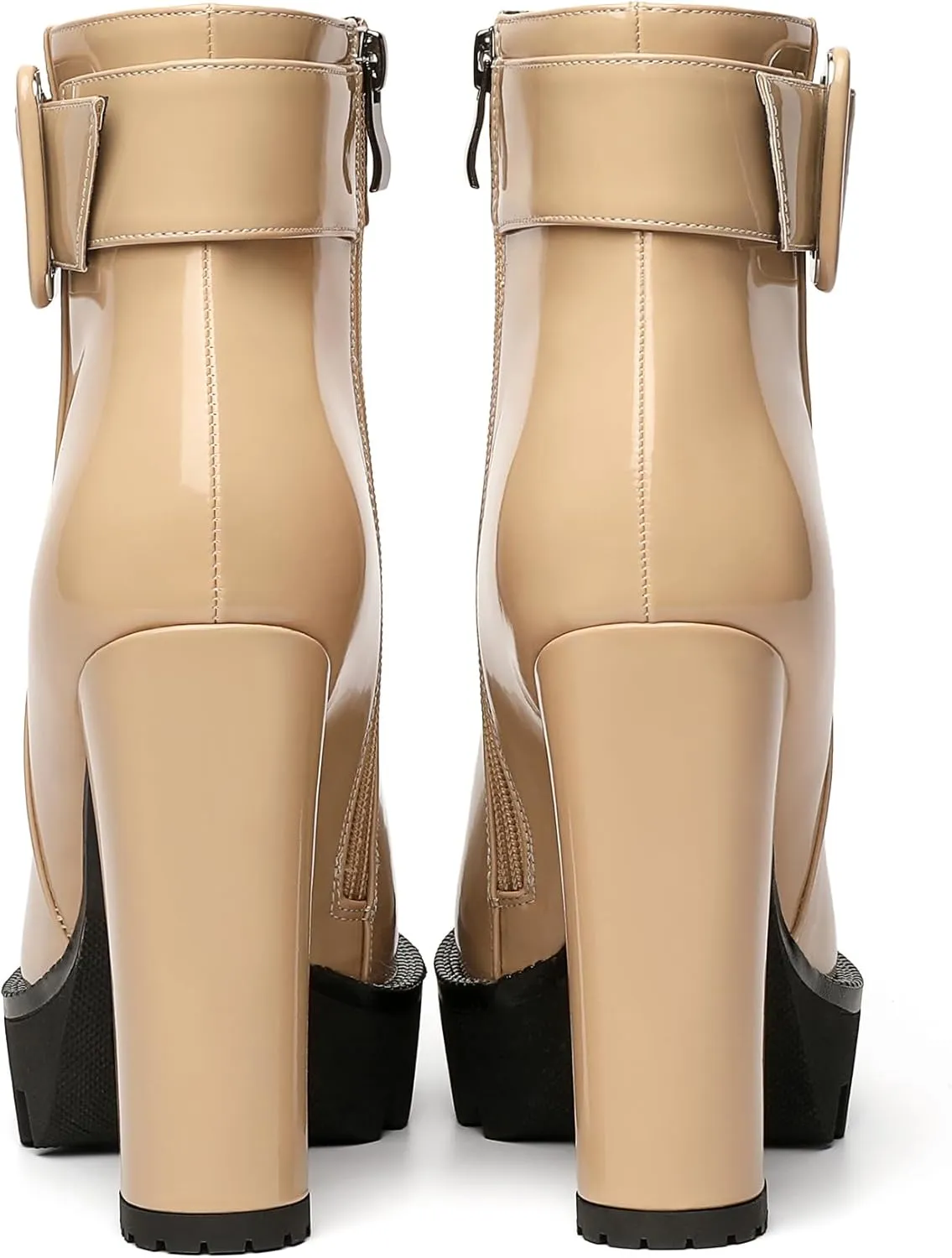 YODEKS Chunky Heel Boots For Women Platform High Heel Boots Dress Ankle Boots Round Toe Lug Sole Short Boots Side Zipper Winter Booties