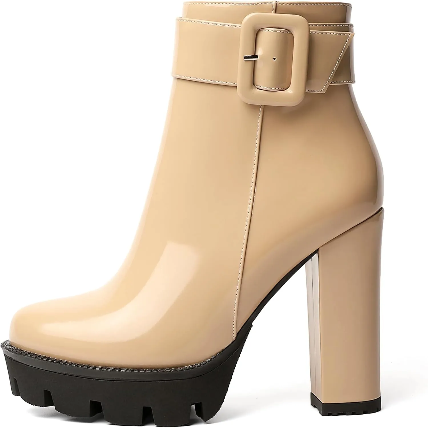 YODEKS Chunky Heel Boots For Women Platform High Heel Boots Dress Ankle Boots Round Toe Lug Sole Short Boots Side Zipper Winter Booties