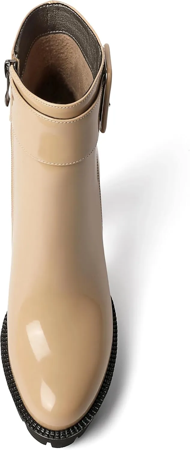 YODEKS Chunky Heel Boots For Women Platform High Heel Boots Dress Ankle Boots Round Toe Lug Sole Short Boots Side Zipper Winter Booties