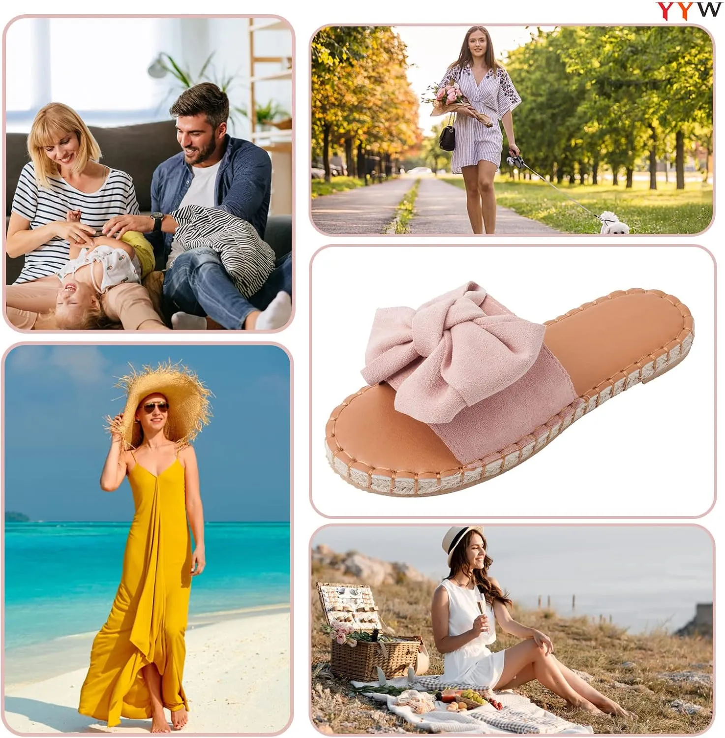 YYW Slides for Women Flat Slide Sandals Slip On Open Toe Sandals Casual Style with Bowknot Ornament for Summer Outdoor Indoor