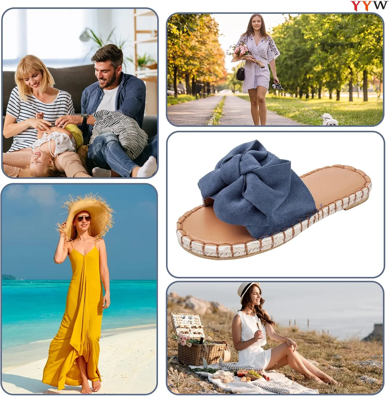 YYW Slides for Women Flat Slide Sandals Slip On Open Toe Sandals Casual Style with Bowknot Ornament for Summer Outdoor Indoor