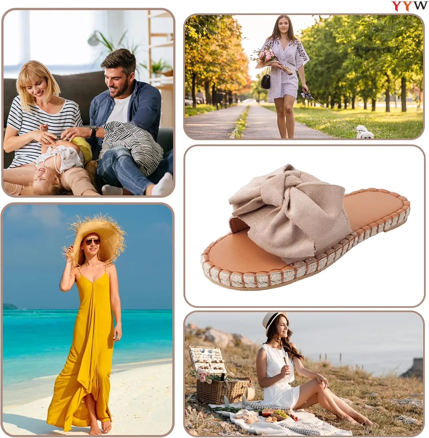 YYW Slides for Women Flat Slide Sandals Slip On Open Toe Sandals Casual Style with Bowknot Ornament for Summer Outdoor Indoor