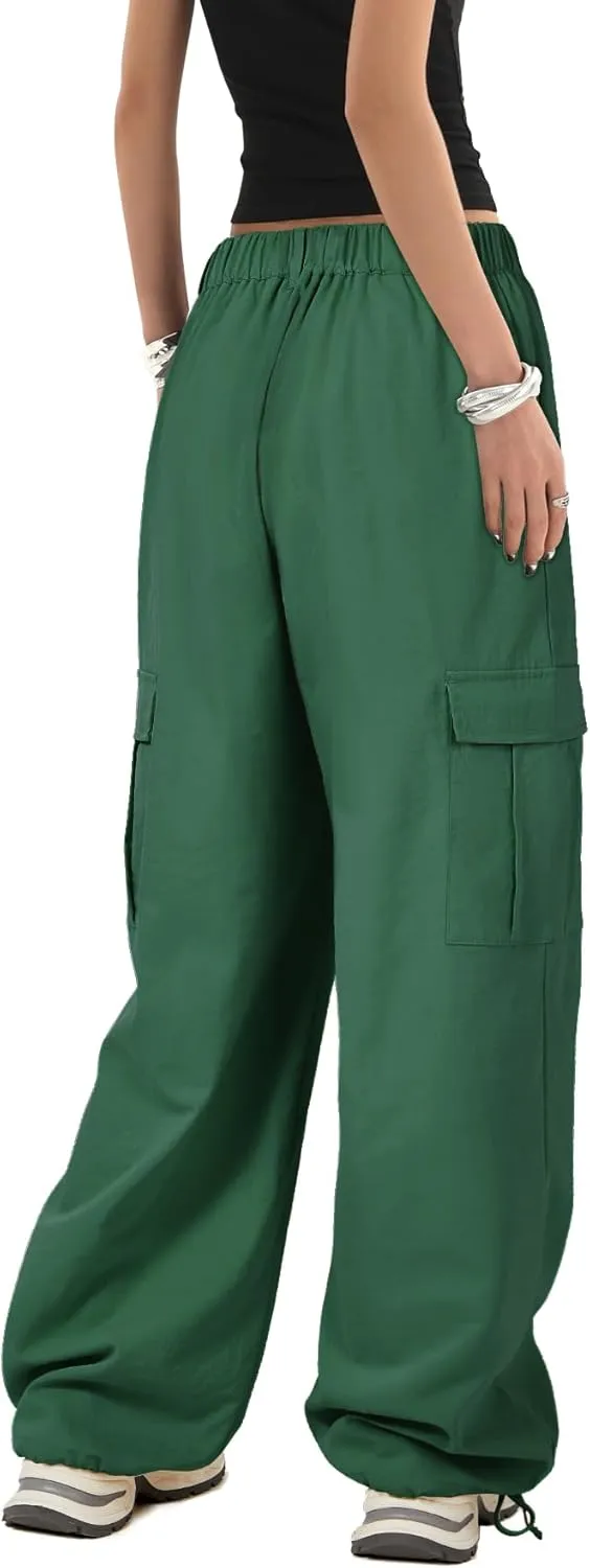 Zando Cargo Pants Women Y2K Baggy Cargo Pants Parachute Pants Trendy Stretchy High Waist Wide Leg Trousers with Pockets