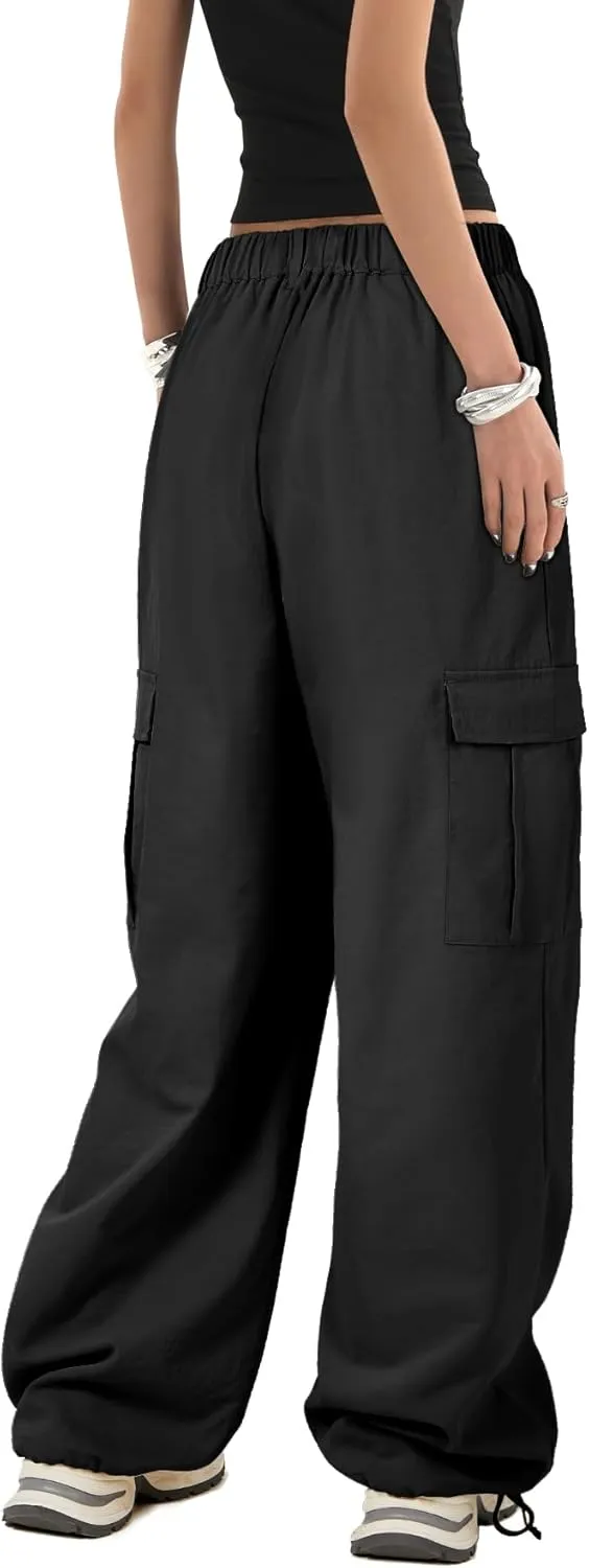 Zando Cargo Pants Women Y2K Baggy Cargo Pants Parachute Pants Trendy Stretchy High Waist Wide Leg Trousers with Pockets