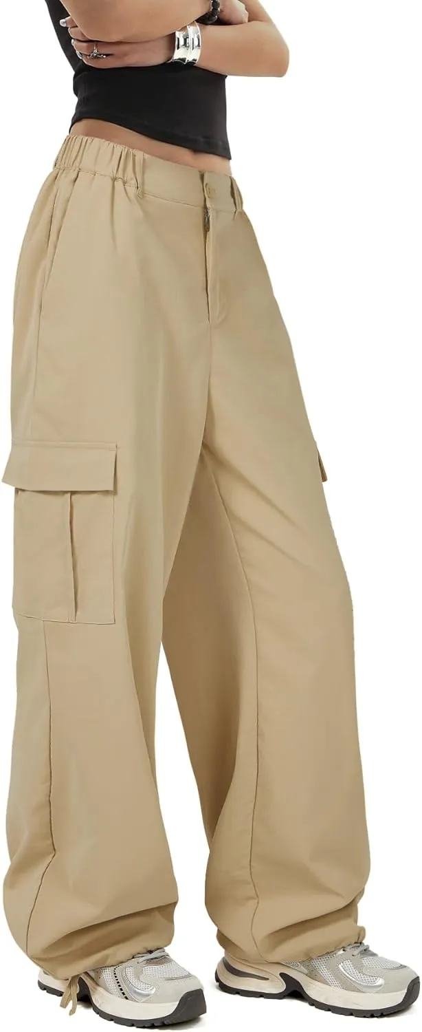 Zando Cargo Pants Women Y2K Baggy Cargo Pants Parachute Pants Trendy Stretchy High Waist Wide Leg Trousers with Pockets