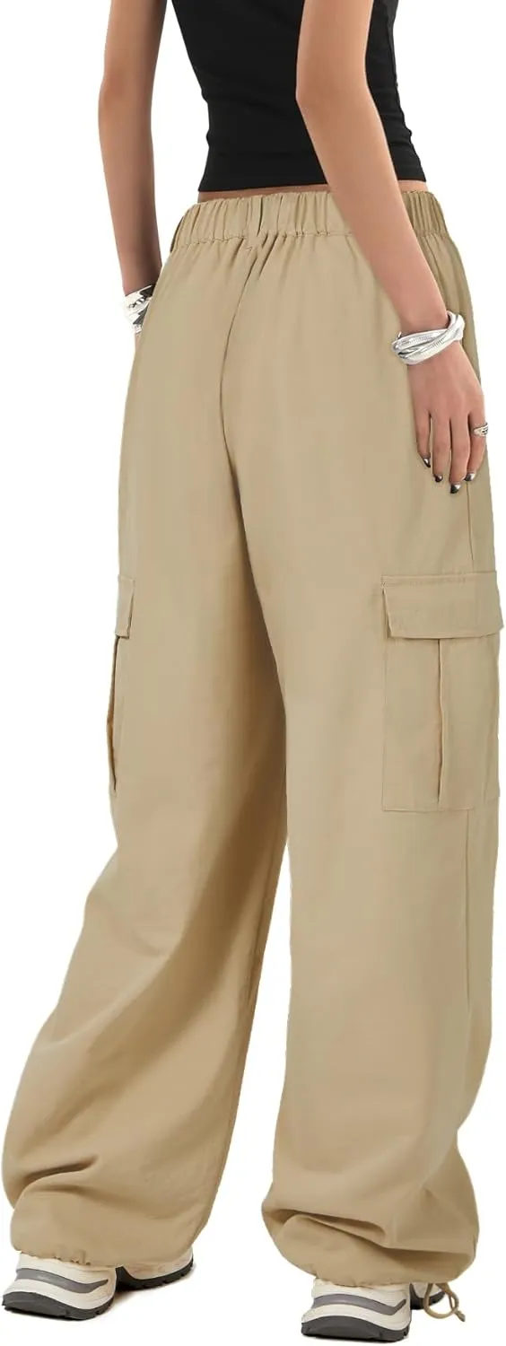 Zando Cargo Pants Women Y2K Baggy Cargo Pants Parachute Pants Trendy Stretchy High Waist Wide Leg Trousers with Pockets