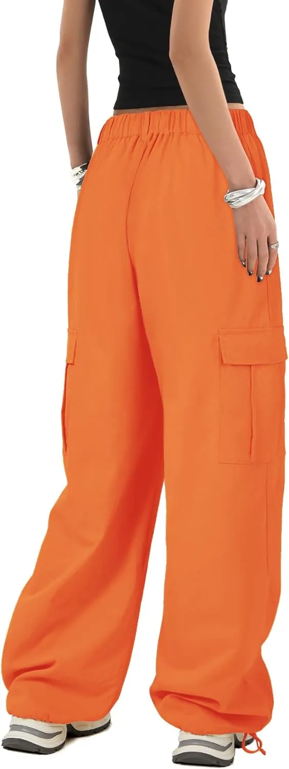 Zando Cargo Pants Women Y2K Baggy Cargo Pants Parachute Pants Trendy Stretchy High Waist Wide Leg Trousers with Pockets