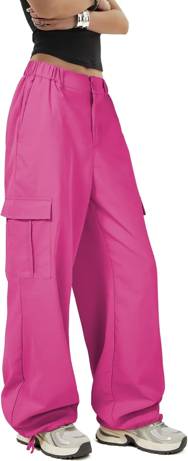 Zando Cargo Pants Women Y2K Baggy Cargo Pants Parachute Pants Trendy Stretchy High Waist Wide Leg Trousers with Pockets