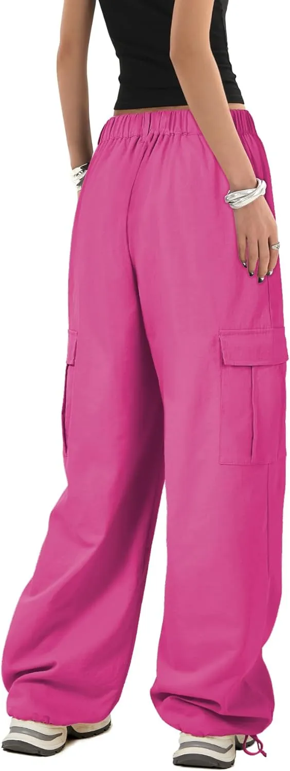 Zando Cargo Pants Women Y2K Baggy Cargo Pants Parachute Pants Trendy Stretchy High Waist Wide Leg Trousers with Pockets