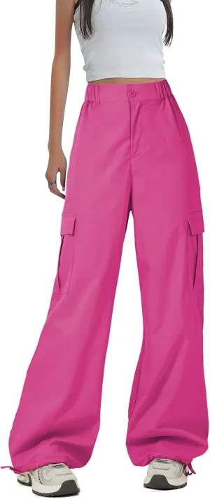 Zando Cargo Pants Women Y2K Baggy Cargo Pants Parachute Pants Trendy Stretchy High Waist Wide Leg Trousers with Pockets