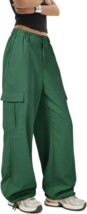 Zando Cargo Pants Women Y2K Baggy Cargo Pants Parachute Pants Trendy Stretchy High Waist Wide Leg Trousers with Pockets