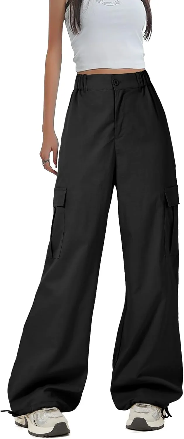 Zando Cargo Pants Women Y2K Baggy Cargo Pants Parachute Pants Trendy Stretchy High Waist Wide Leg Trousers with Pockets