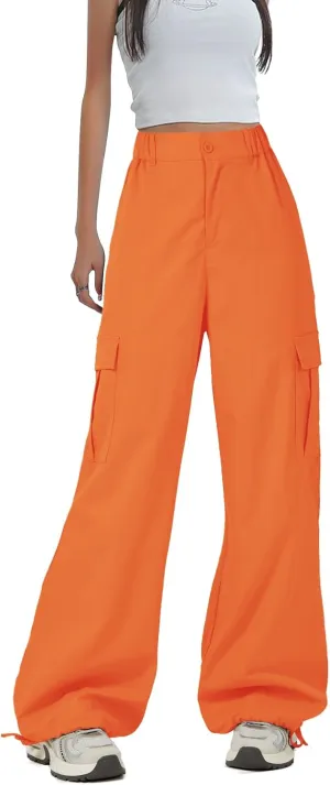 Zando Cargo Pants Women Y2K Baggy Cargo Pants Parachute Pants Trendy Stretchy High Waist Wide Leg Trousers with Pockets