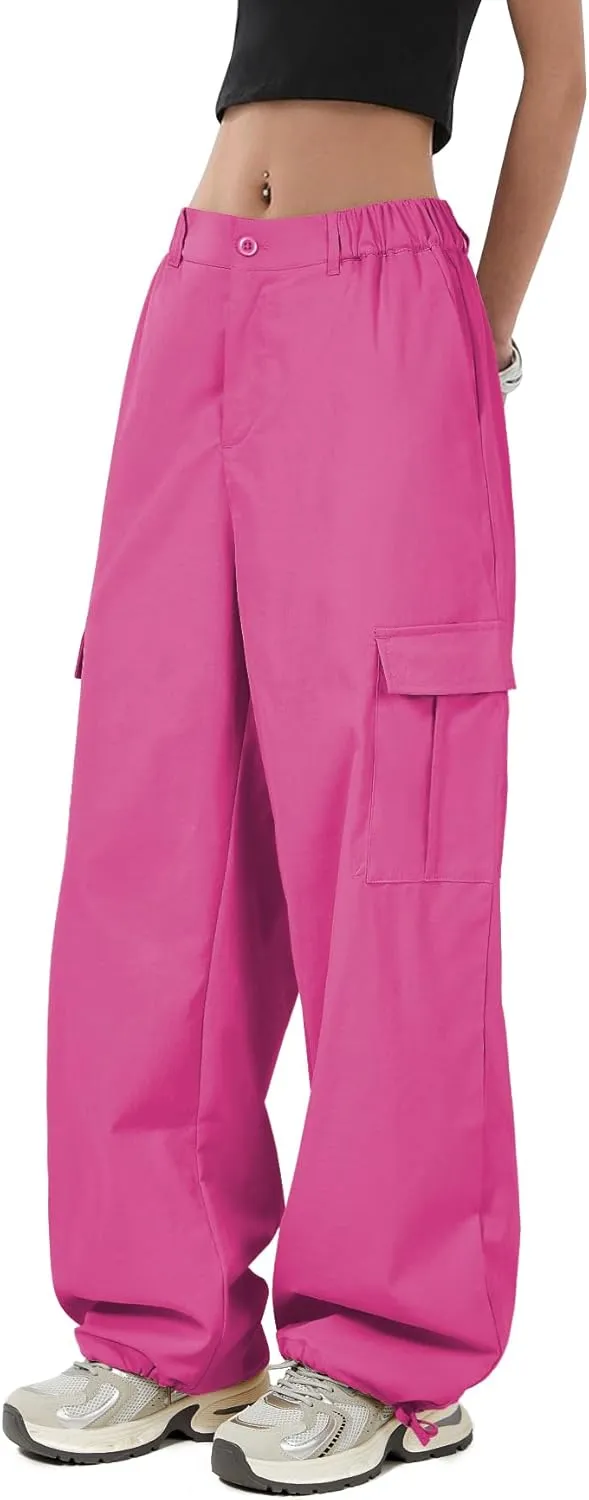 Zando Cargo Pants Women Y2K Baggy Cargo Pants Parachute Pants Trendy Stretchy High Waist Wide Leg Trousers with Pockets