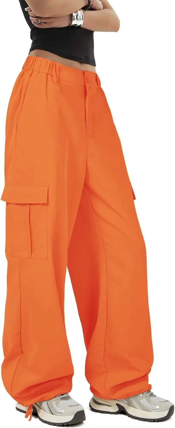 Zando Cargo Pants Women Y2K Baggy Cargo Pants Parachute Pants Trendy Stretchy High Waist Wide Leg Trousers with Pockets