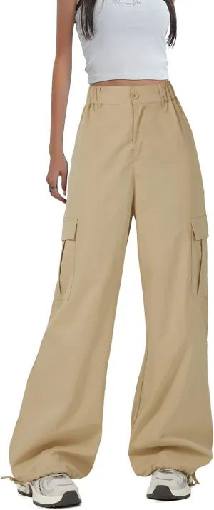 Zando Cargo Pants Women Y2K Baggy Cargo Pants Parachute Pants Trendy Stretchy High Waist Wide Leg Trousers with Pockets