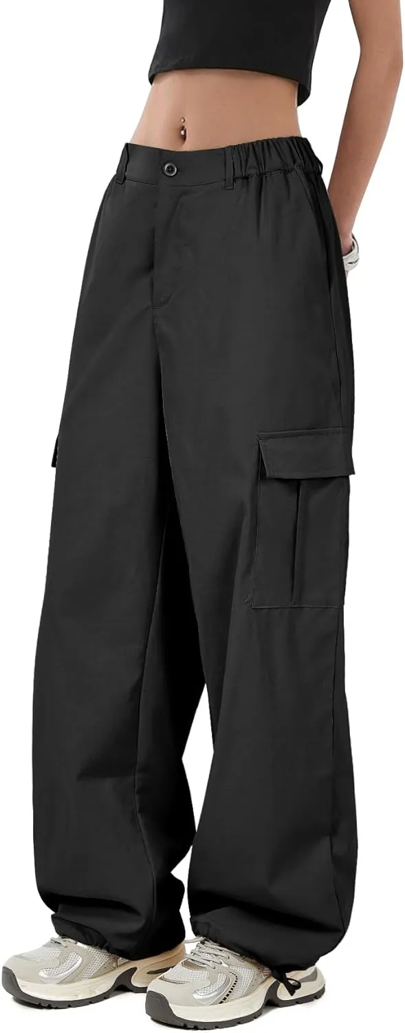 Zando Cargo Pants Women Y2K Baggy Cargo Pants Parachute Pants Trendy Stretchy High Waist Wide Leg Trousers with Pockets