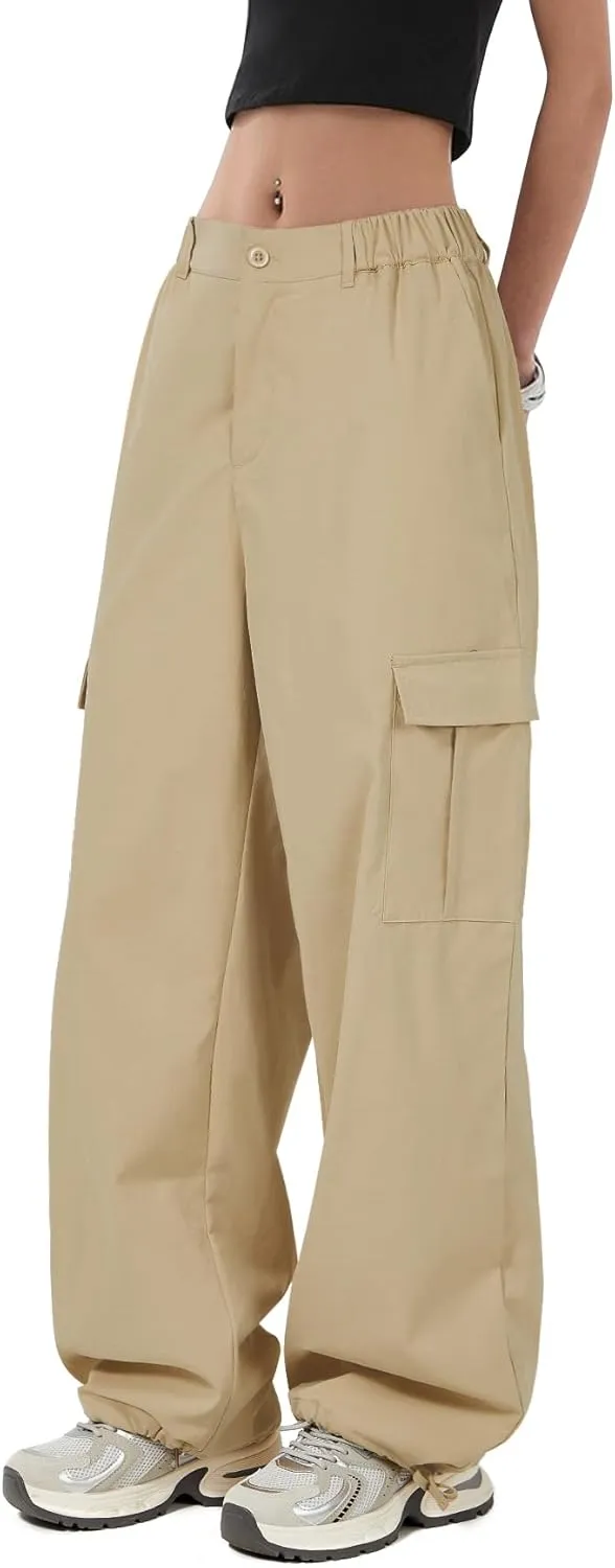 Zando Cargo Pants Women Y2K Baggy Cargo Pants Parachute Pants Trendy Stretchy High Waist Wide Leg Trousers with Pockets