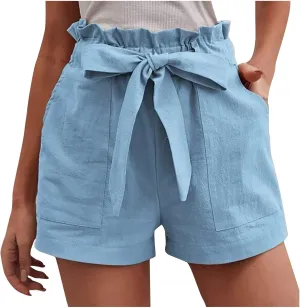 ZDRZK High Waist Paperbag Shorts for Women 2023 Casual Wide Leg Summer Cotton Linen Shorts with Pockets Trendy 2023