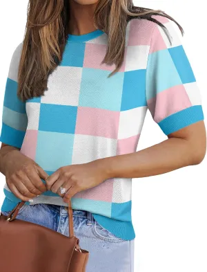 Zeagoo Women Short Sleeve Sweater Summer Crew Neck Dressy Casual Soft Knit Pullover Tops Trendy