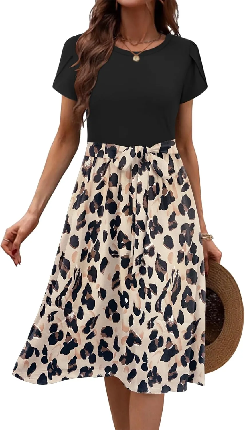 Zeagoo Womens Midi Dress Summer Short Sleeve Dress with Pockets 2025 Casual Floral T-Shirt Dress Flowy Beach Sundress