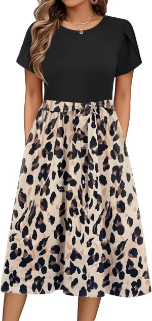 Zeagoo Womens Midi Dress Summer Short Sleeve Dress with Pockets 2025 Casual Floral T-Shirt Dress Flowy Beach Sundress