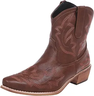 ZHOUYF Western Cowboy Boots for Women Fashion Embroidery Pointed-Toe Ankle Boots Pull-on Non-Slip Chunky Heel Wedding Booties