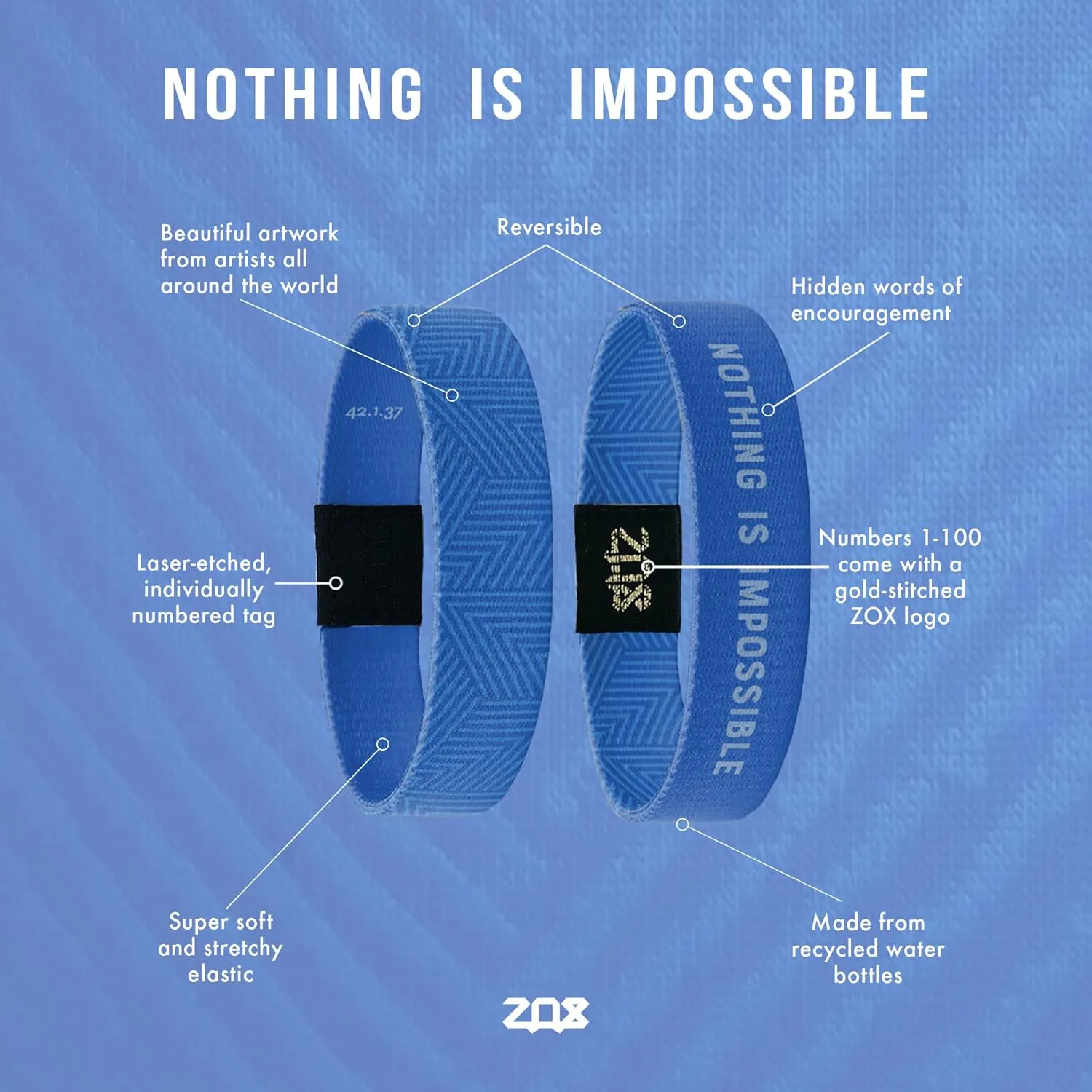 ZOX Bracelets — Stretchy Elastic Band with Motivational Affirmations and Beautiful Artwork, Great Wristband Gift for Men & Women of All Ages