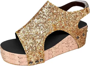 ZSpzx Womens Comfy Wedge Orthopedic Sandals Summer Platform Cork Wedges Women's Buckle Ankle Strap Sandal Comfortable Strappy Casual Ladies Shoes Sandalias Ortopédicas Para Mujer