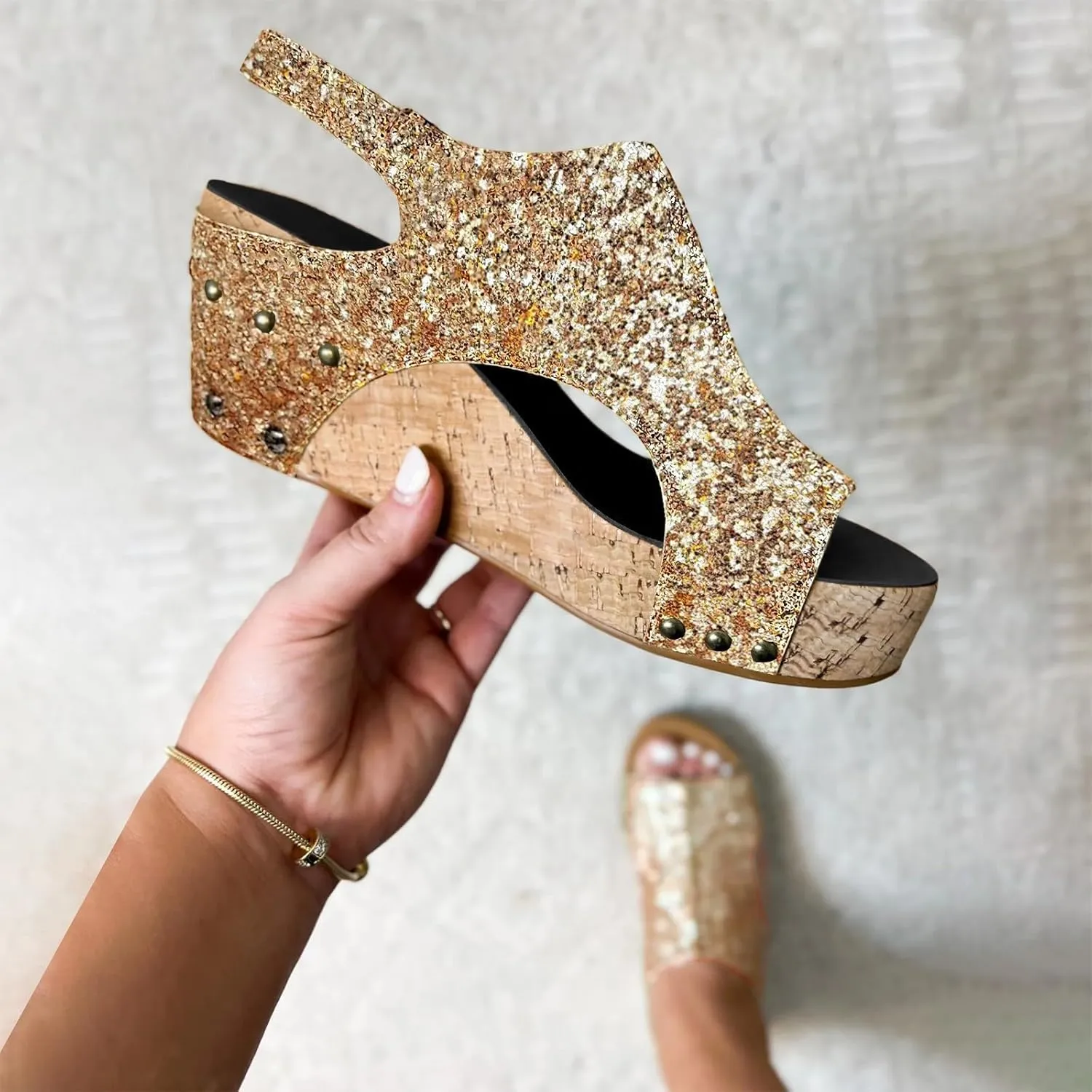 ZSpzx Womens Comfy Wedge Orthopedic Sandals Summer Platform Cork Wedges Women's Buckle Ankle Strap Sandal Comfortable Strappy Casual Ladies Shoes Sandalias Ortopédicas Para Mujer